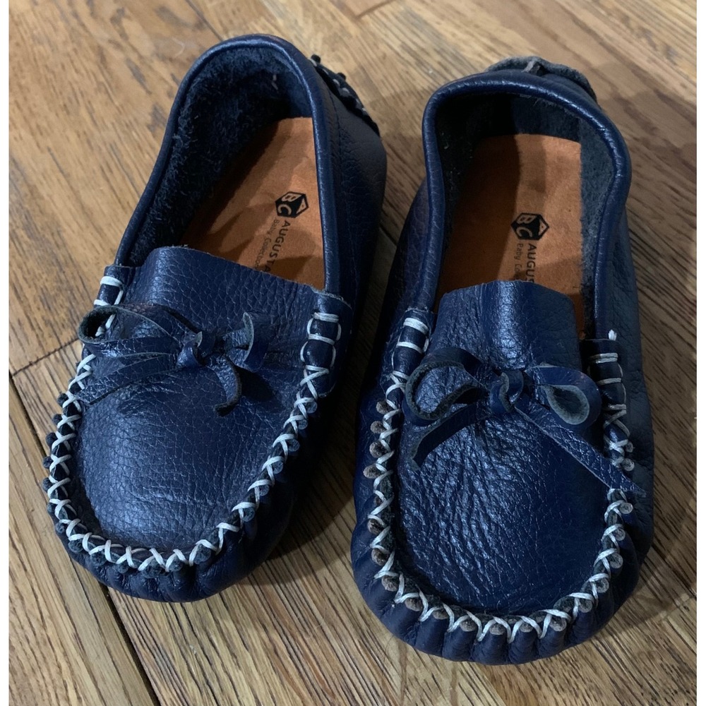 NWOT Augusta Baby Collections Navy Leather Loafers Kids 9 Preppy Old Money